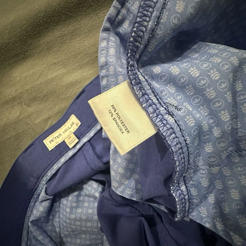 Peter Millar Chino Shorts Mens 40 Blue Wicking Casual Stretch Crown Golf Hiking